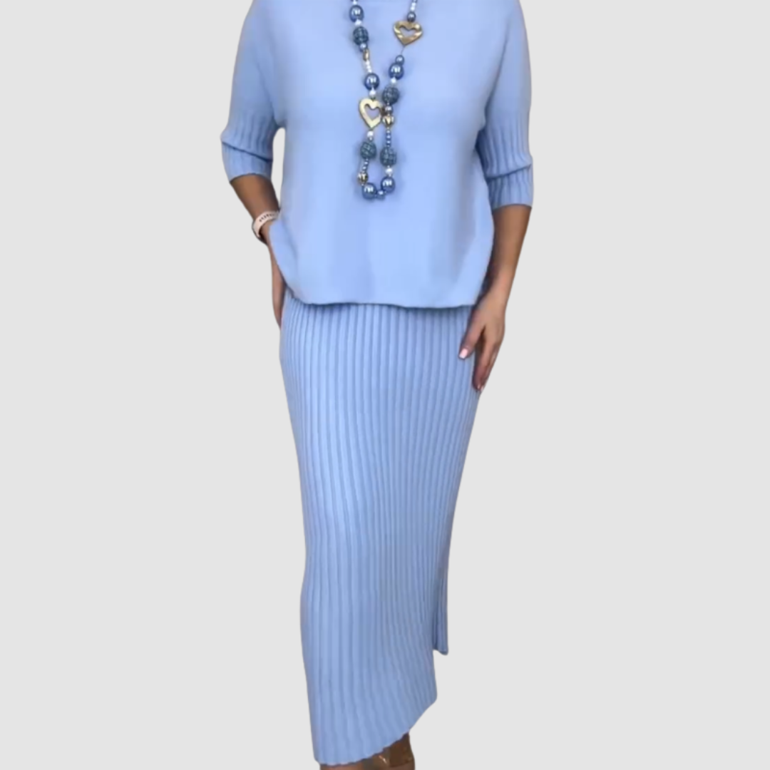 Delyssa™ Conjunto Elegante de 2 Piezas | Top Holgado y Falda Midi de Canalé