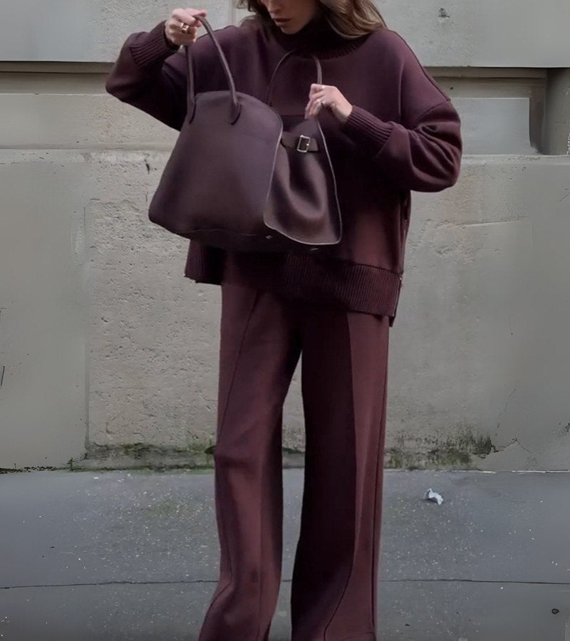 Conjunto de dos piezas suave Elyza™ | Top de cuello alto y pantalón de pierna ancha