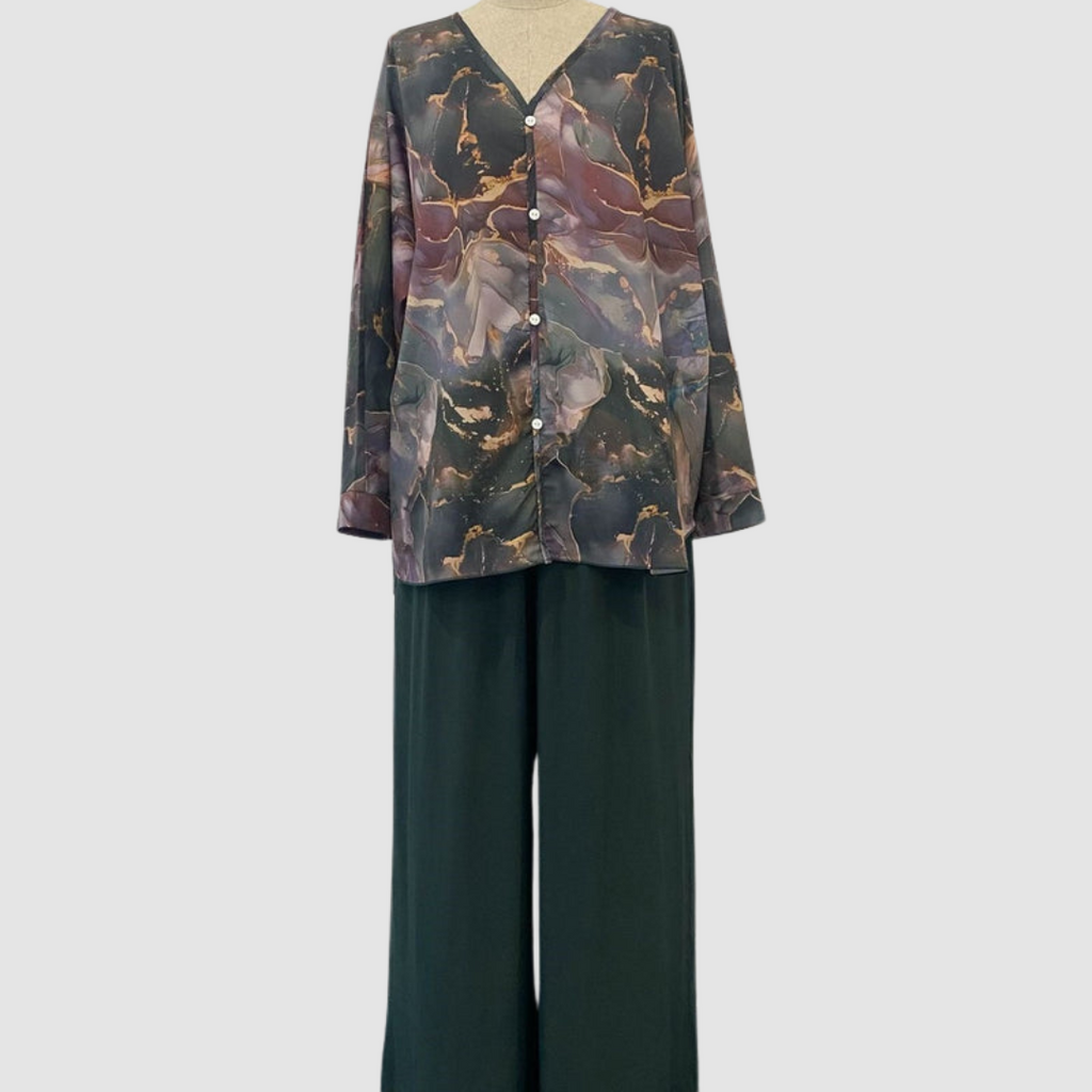 Aurora™ Elegant Printed Two-Piece Set | Floral Comfort Co-Ord