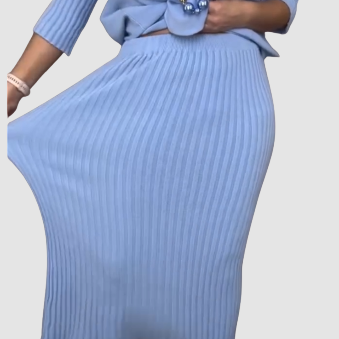 Delyssa™ Conjunto Elegante de 2 Piezas | Top Holgado y Falda Midi de Canalé