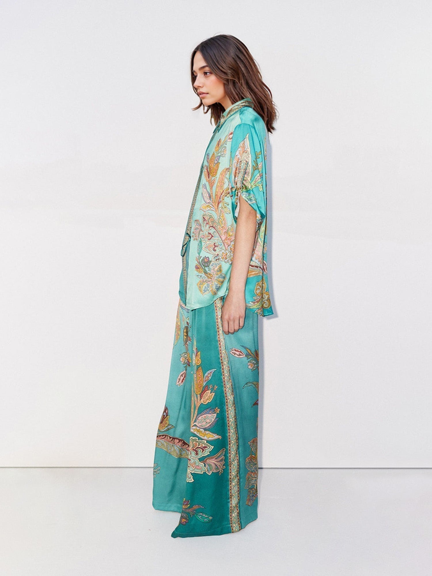 Eliza™ Conjunto Elegante de Dos Piezas | Camisa Estampada Cachemira y Pantalones de Pernera Ancha