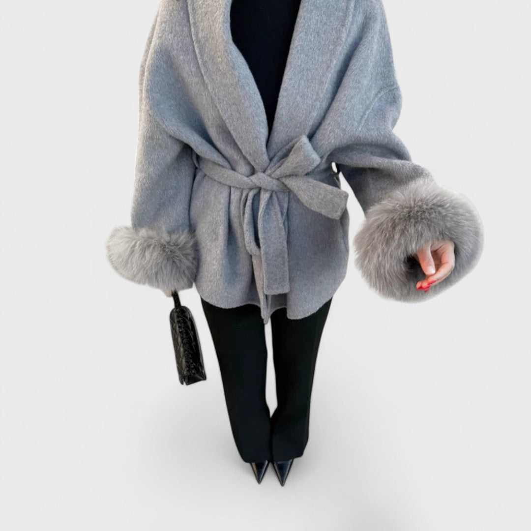Beatrice |Elegant coat with fur belt and cuffs