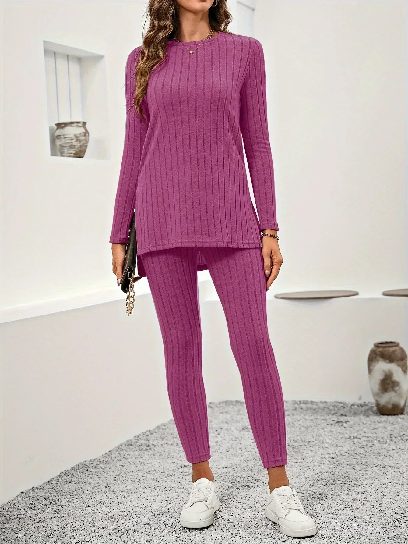 Callie | Conjunto de salón de punto acanalado para mujer