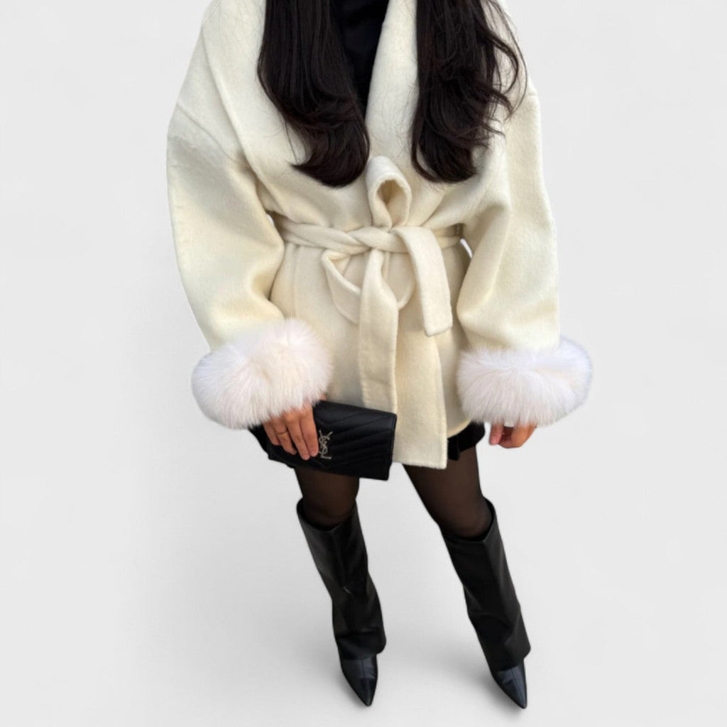 Beatrice |Elegant coat with fur belt and cuffs