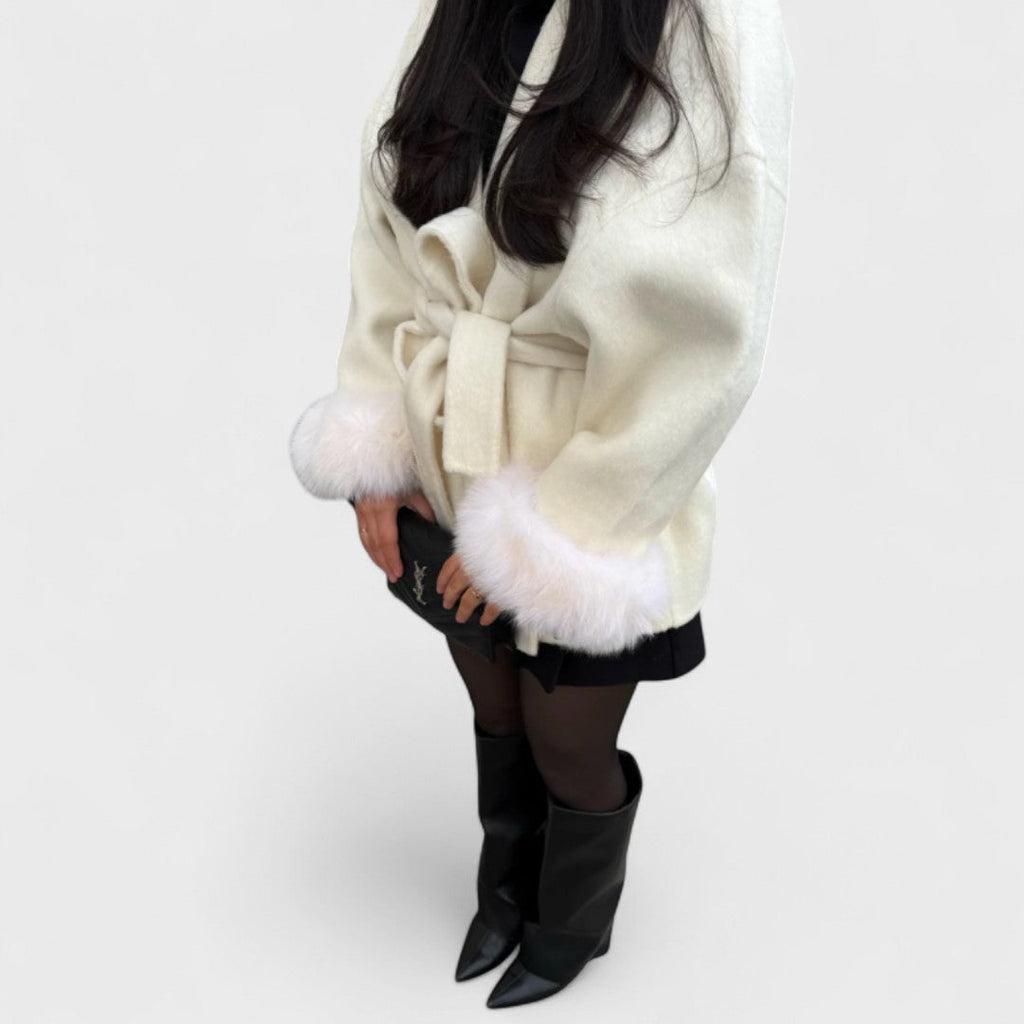 Beatrice |Elegant coat with fur belt and cuffs
