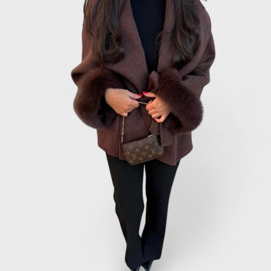 Beatrice |Elegant coat with fur belt and cuffs