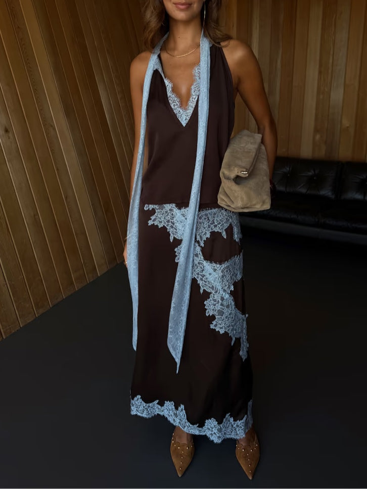 Conjunto de traje de encaje Katalina™ | Dos piezas elegante con ribete de encaje