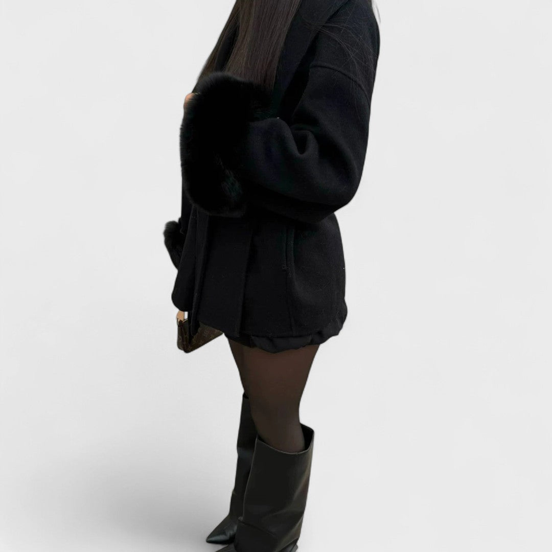 Beatrice |Elegant coat with fur belt and cuffs