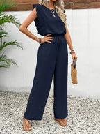 Zella™ Elegant Two-Piece Set | Lace-Trimmed Top and Wide-Leg Trousers