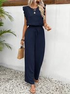 Zella™ Elegant Two-Piece Set | Lace-Trimmed Top and Wide-Leg Trousers