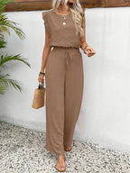Zella™ Elegant Two-Piece Set | Lace-Trimmed Top and Wide-Leg Trousers