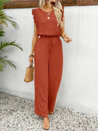 Zella™ Elegant Two-Piece Set | Lace-Trimmed Top and Wide-Leg Trousers