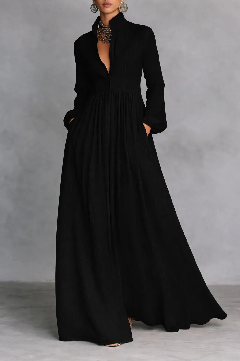Celine | Flowing Button-Front Maxi Dress