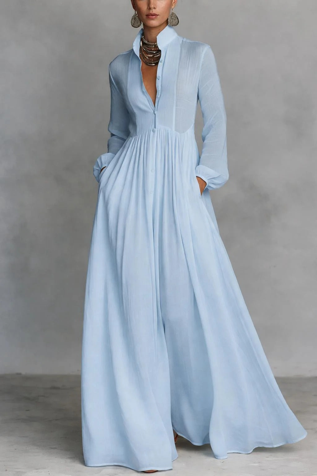 Celine | Flowing Button-Front Maxi Dress