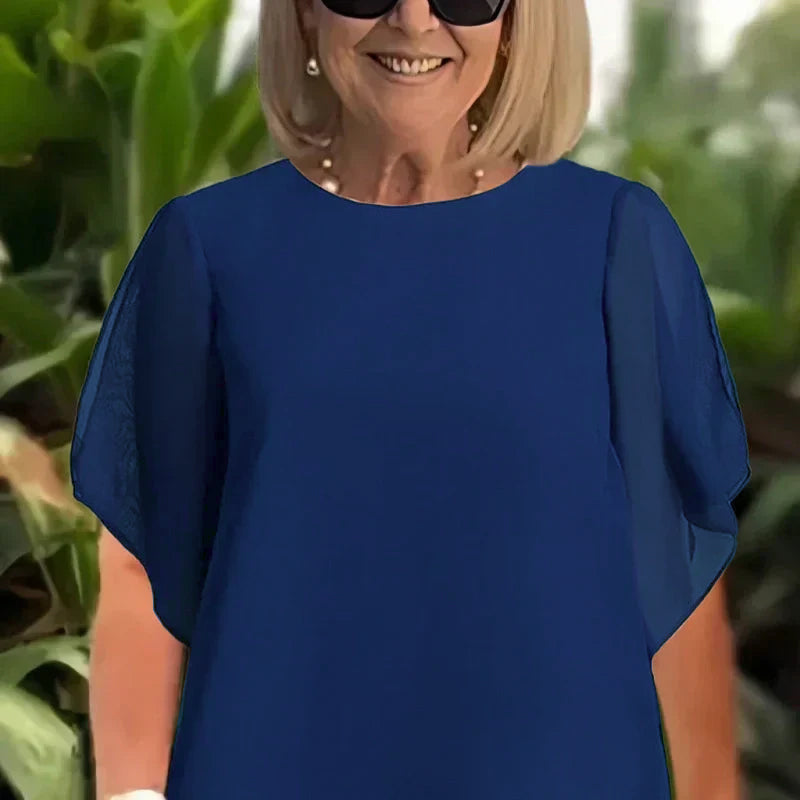 Conjunto elegante de dos piezas Herlene™ | Top en capas y pantalón de pierna ancha